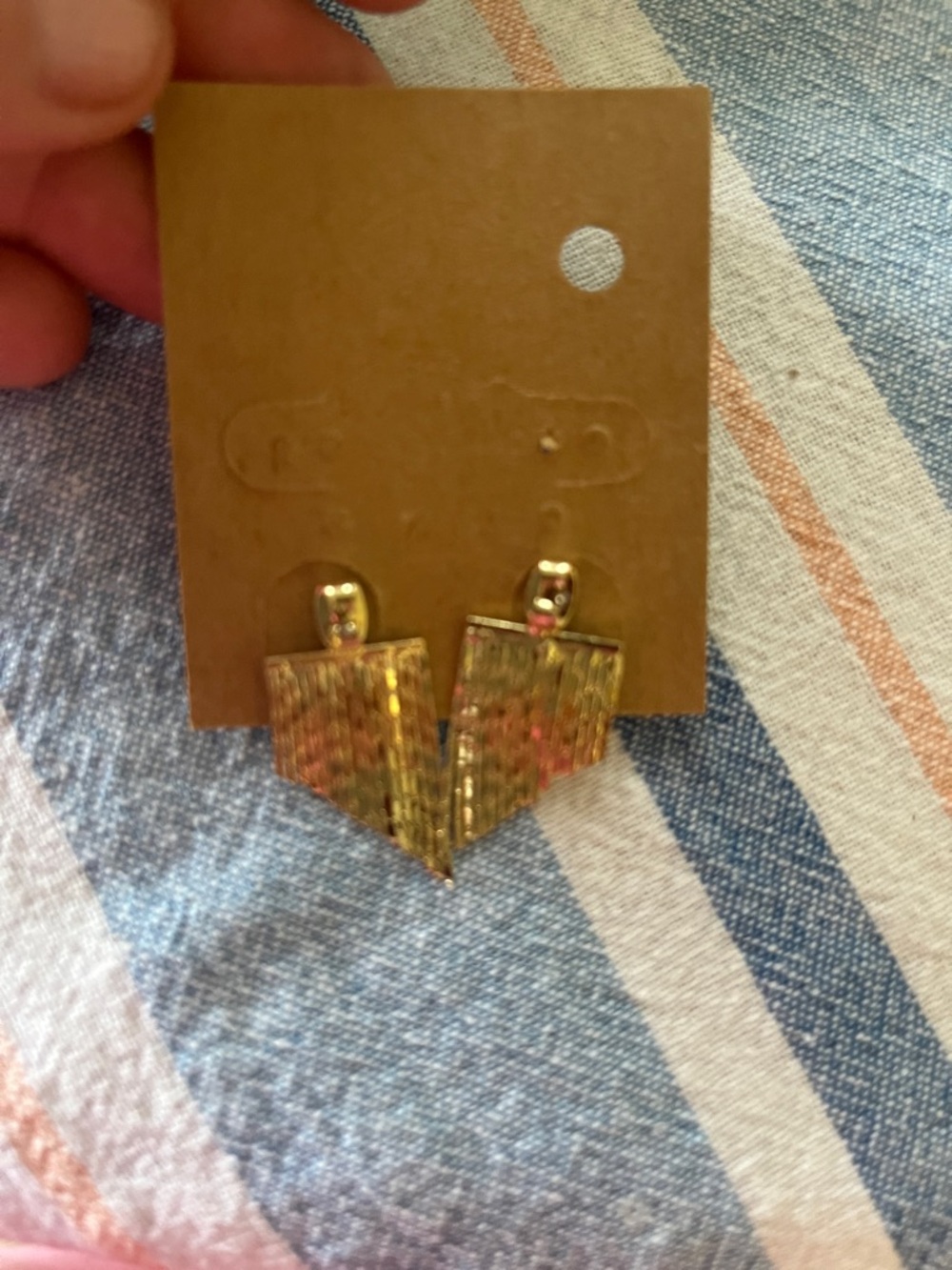 Women’s  Gold and Clear Crystal Triangle Earrings - Picture 2 of 2